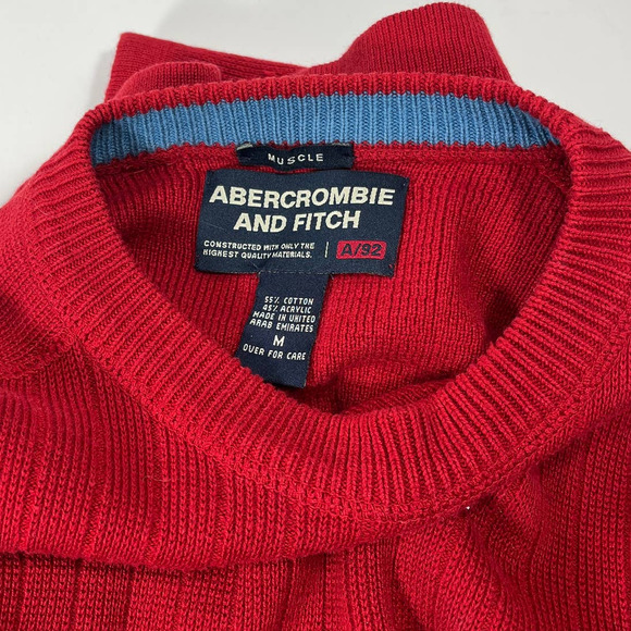Vintage Abercrombie and Fitch Red Muscle Crew Sweater Medium - Picture 3 of 5